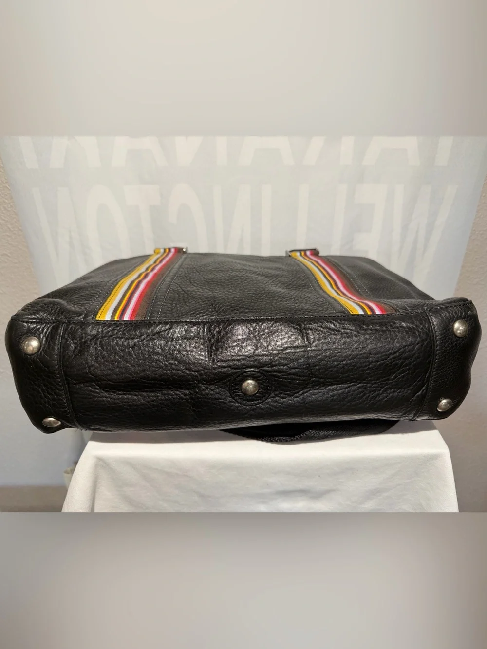 Paul Smith Black Leather laptop satchel with Signature Stripes